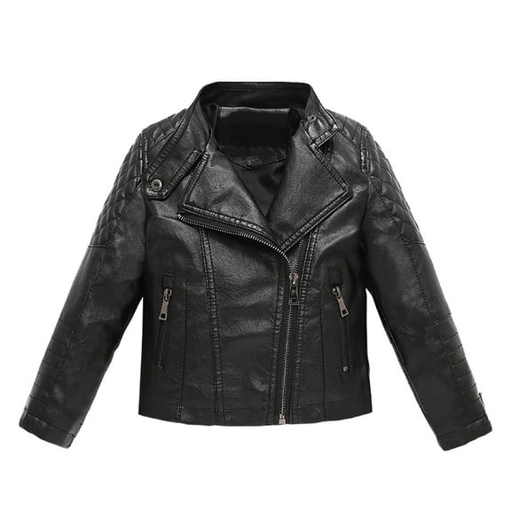 Edvintorg Girls Leather Jacket Spring Autumn Fashion Motorcycle Clothing For Kids Boys Black Outwear Coat 3-12 Years Kids Teenage Children Outerwear With Zipper