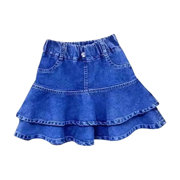 Edvintorg Girls Mini Skirt Fashion High Waisted Ruffle Hem A-Line Jean Short Shirts for Casual Streetwear Size 2-9