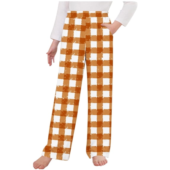 Edvintorg Girls Pants Fashion Plaid Printed Elastic Waist Casual Pants 4-14 Years Children Trousers with Pockets