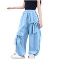 thumbnail image 1 of Edvintorg Girls Pants Solid Color Elastic Waist Casual Loose Wide Leg Work Pants with Drawstring Cargo Pants for Girls Kids and Teens 5-16 Years, 1 of 5