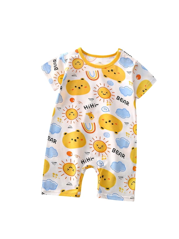Girls Romper One Piece Cute Printed Loose Fit Short Sleeve Casual Cotton Jumpsuit Summer Overalls for Girls Size 0-24M