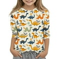 thumbnail image 1 of Edvintorg Girls Shirts Cute Dinosaur Print Crewneck 3/4 Sleeve Tops Casual T Shirts Summer Basic Tees Loose Fit Pullover Tunic Blouse 3-12 Years, 1 of 1