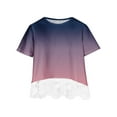 thumbnail image 1 of Edvintorg Girls Shirts Short Sleeve Summer Cute Gradient Printing Crewneck Layered Lace Tee Tops Kids Clothes Girls for School Size 3-14, 1 of 5