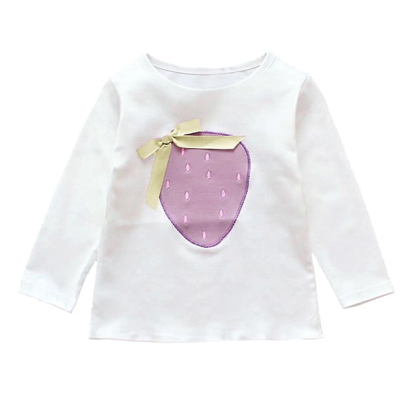 Edvintorg Girls Shirts Size 7-8 Cute Printed Crew Neck Soft Top Solid Color Long Sleeve Casual Pullover Blouse Kids Clothes