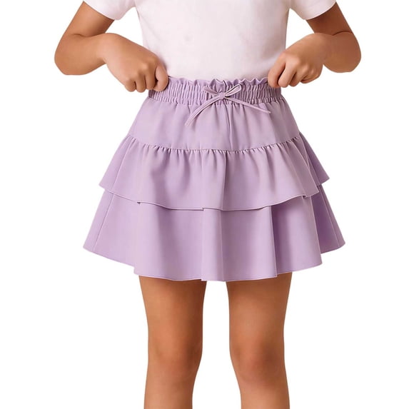 Edvintorg Girls Skirt Fashion Solid Color Ruffle Flowy Mini Skirt High Waisted Casual Summer Skirts with Ruffles