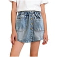 thumbnail image 1 of Edvintorg Girls Skirt with Pockets Summmer Elastic High Waisted A-Line Denim Skirt Kids Teens Mini Jean Skirt, 1 of 9
