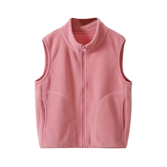 Edvintorg Girls Sleeveless Vest Jacket Boys Clothes Solid Color Plush Cute Thick Casual Keep Warm Waistcoat Children's Coat with Zipper 1-15 Years