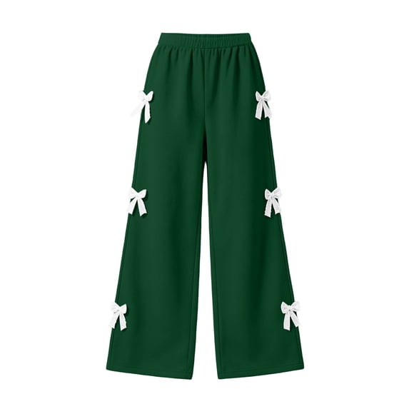 Edvintorg Girls Sweatpants Cute Bow Knot Elastic Waisted Loose Jogger Solid Color Wide Leg Casual Workout Pant with Pocket Girls Fashion Size 5-15