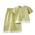 thumbnail image 1 of Edvintorg Girls Two Piece Outfits Sets Crewneck Short Sleeve Loose Fit Lightweight Button Up Shirt and Pant Size 1-15, 1 of 4