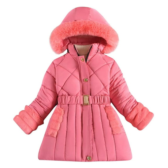 Edvintorg Girls Winter Coat Fashion Solid Color Thicken Keep Warm Cotton Outerwear Jacket with Detachable Hat 3-12 Years Kids Teenage Girls Jacket