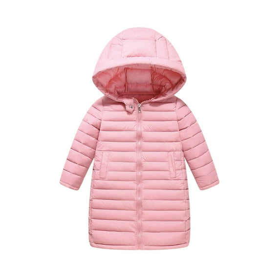 Edvintorg Girls Winter Jackets Solid Color Long Sleeve Hooded Thick Casual Mid-Length Padded Coat Children's Outerwear with Zipper 3-12 Years