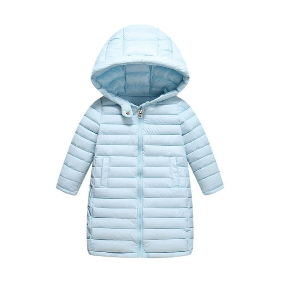 Edvintorg Girls Winter Jackets Solid Color Long Sleeve Hooded Thick Casual Mid-Length Padded Coat Children's Outerwear with Zipper 3-12 Years