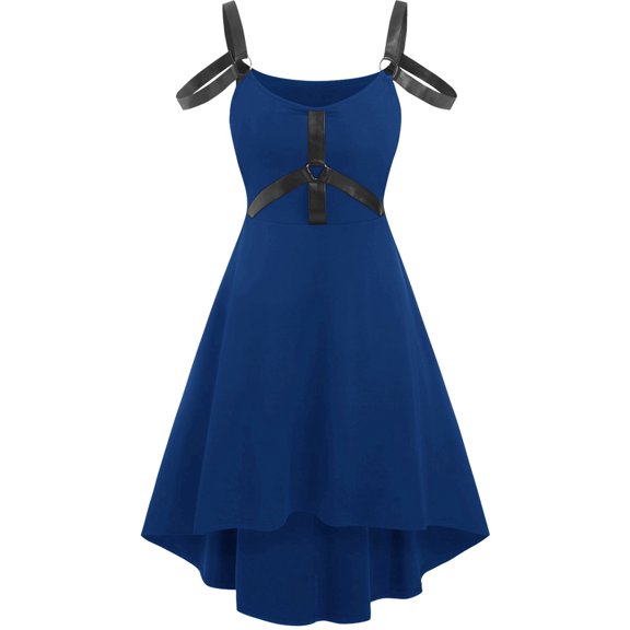 Edvintorg Goth Dress Punk Gothic Harajuku Summer Black Spaghetti Strap Dress Women's Gothic Punk Strap Style Sleeveless Off Shoulder Swing Dresses Party