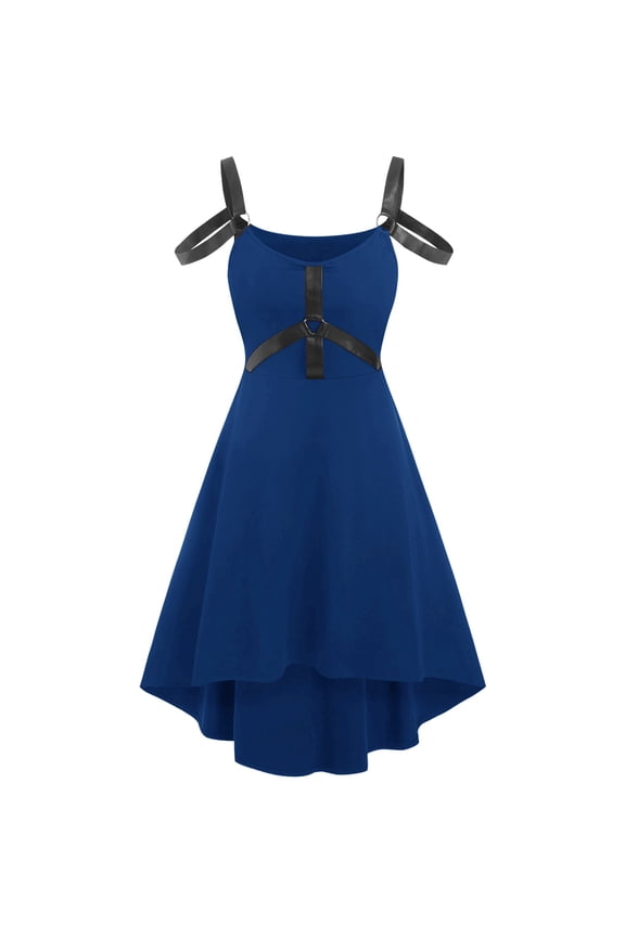 Goth Dress Punk Gothic Harajuku Summer Black Spaghetti Strap Dress Women's Gothic Punk Strap Style Sleeveless Off Shoulder Swing Dresses Party