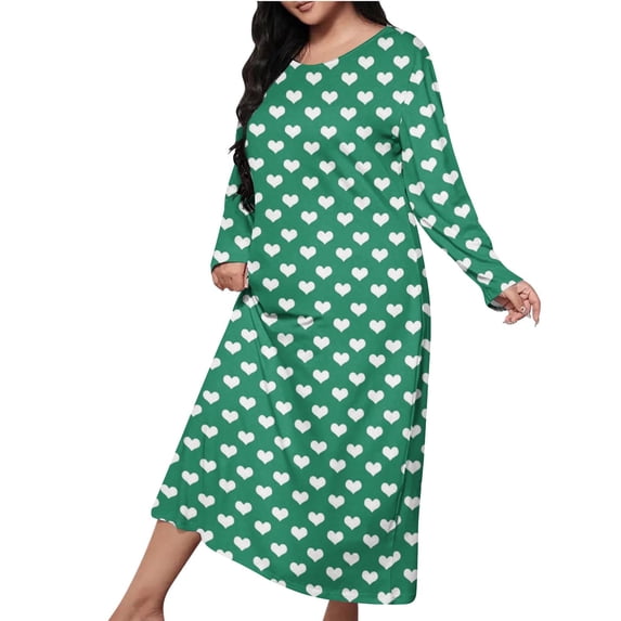 Edvintorg Gowns for Women Sleepwear Fashion Polka Dot Print Long Sleeve Pullover Pajama Dress Crew Neck Casual Plus Size Nightgowns for Women