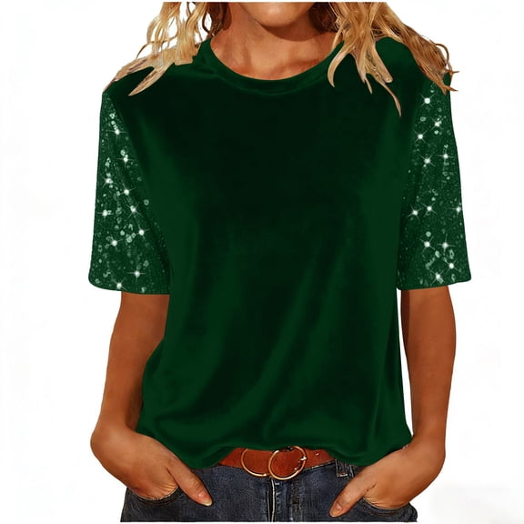 Edvintorg Half Sleeve Tops for Women Crew Neck Blouses Dressy Casual Summer Shirts Loose Fit Business Work Clothes