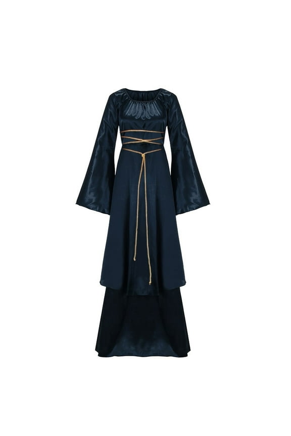 Halloween Dress Long Sleeve Women Casual Halloween Sleeve Splicing Solid Gothic Cosplay Dresses Vintage Cosplay Party Costume