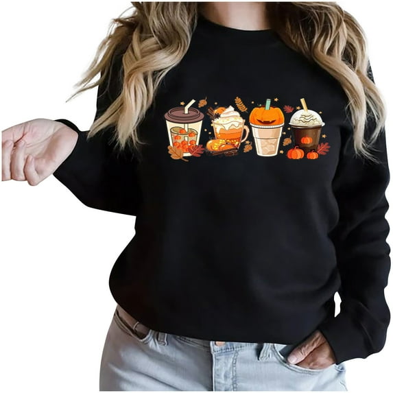 Edvintorg Halloween Sweatshirt for Women Kawaii Clothes Crew Neck Sweatshirts Tops Long Sleeve Casual Pullover Cute Lightweight Loose Tops