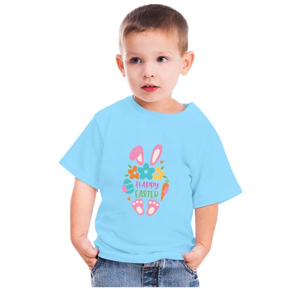Edvintorg Happy Easter Shirts for Kids Boys Girls Summer Tshirt Fashion Cute Printed Round Neck Short Sleeve Tee Top 3-14Years Children's Clothing
