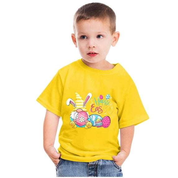 Edvintorg Happy Easter T Shirts Kids Boys Girls Summer Funny Tshirt 2025 Fashion Cute Letter Printed Round Neck Short Sleeve Tee Top 3-14Years Children's Clothing