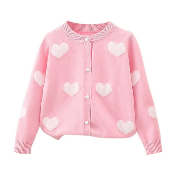 Edvintorg Heart Printed Cardigan Sweater for Kids Girls Long Sleeve Uniforms Knit Sweater Outerwear 3-9 Years Uniform Sweaters Kids Jackets Girls