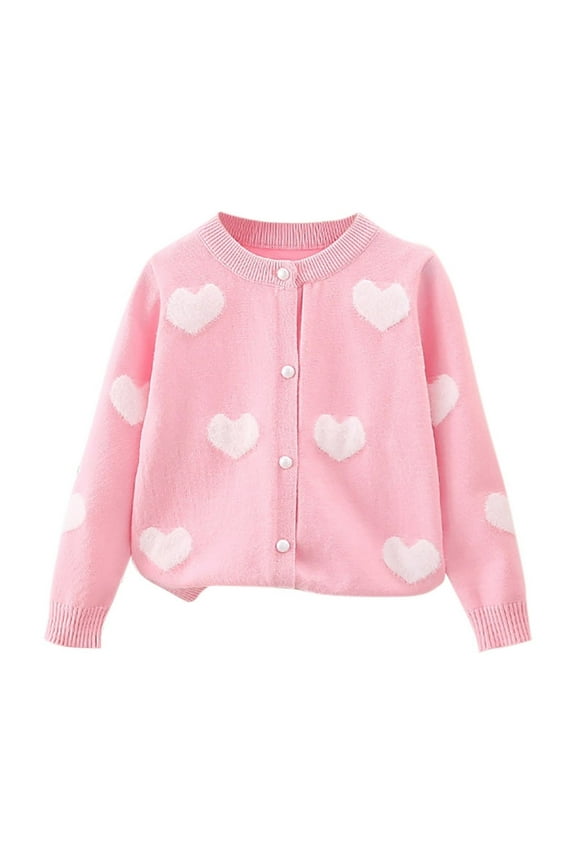 Heart Printed Cardigan Sweater for Kids Girls Long Sleeve Uniforms Knit Sweater Outerwear 3-9 Years Uniform Sweaters Kids Jackets Girls
