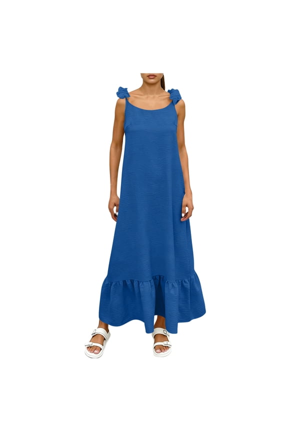 Holiday Dresses for Women 2026 Sleeveless Backless Beach Casual Maxi Dress Summer Long Dress with Ruffle