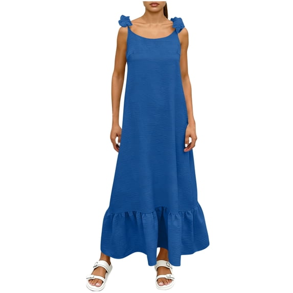 Edvintorg Holiday Dresses for Women 2026 Sleeveless Backless Beach Casual Maxi Dress Summer Long Dress with Ruffle