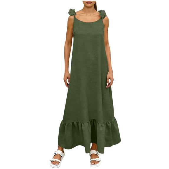 Edvintorg Holiday Dresses for Women 2026 Sleeveless Backless Beach Casual Maxi Dress Summer Long Dress with Ruffle