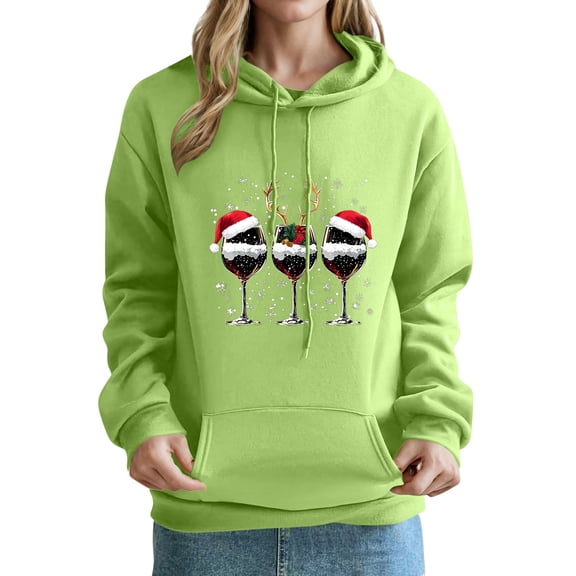 Edvintorg Hoodies for Women Fashion Christmas Printed Casual Long Sleeve Pullover Top Fall Winter Hooded Sweatshirt with Pocket