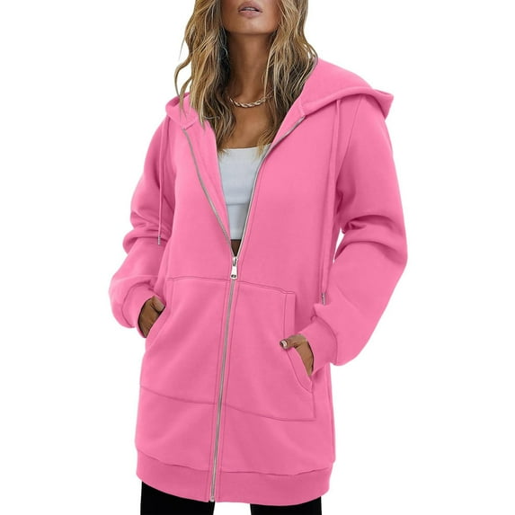 Edvintorg Hoodies for Women Fashion Zip Up Long Sweatshirts Long Sleeve Casual Oversized Jackets with Pocket Fall Winter Women's Clothing Pink A S