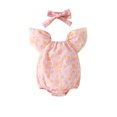 thumbnail image 1 of Edvintorg Infant Girl Clothes Set Summer Baby Girl Cute Flower Print Mesh Fly Sleeve Romper + Bow Headband 2 Piece Set 0-18 Months Newborn Girl Outfits, 1 of 7