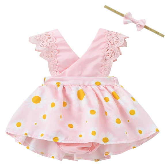 Edvintorg Infant Girls Clothing Set Summer Toddler Baby Girl Ruffled Floral Printed Romper and Headband Set
