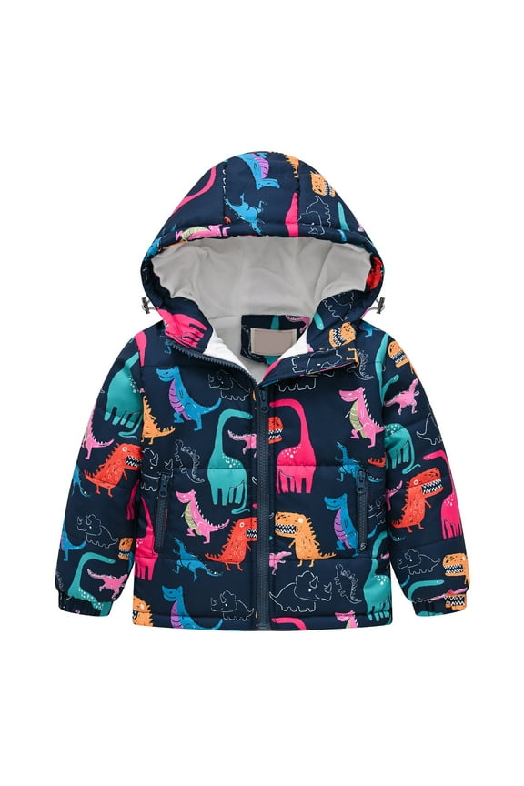Jacket for Kids Boys Toddler Baby Girls Jackets Long Sleeve Cute Print Plush Winter Thick Casual Keep Warm Hooded Coat Jacket 12M-7Y Children's Outerwear