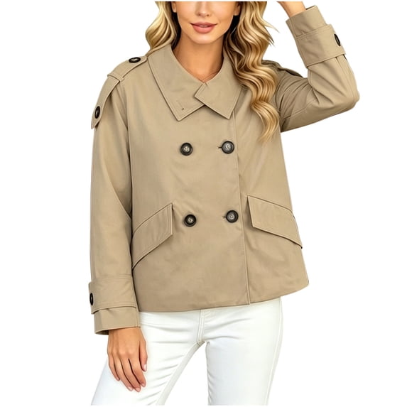 Edvintorg Jacket Women Long Sleeve Lightweight Casual Cropped Coat Business Casual Outerwear with Buttons Fall Winter Clothes Women Khaki S
