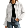 thumbnail image 1 of Edvintorg Jacket Women Long Sleeve Turndown Collar Loose Casual Button Down Coat with Pocket Fall Winter Clothes Women White S, 1 of 8