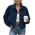 thumbnail image 1 of Edvintorg Jacket for Women Long Sleeve Casual Corduroy Coat Button Down Cropped Outerwear Woman Clothes Navy S-2XL, 1 of 8