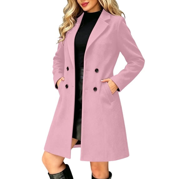Edvintorg Jacket for Women Notch Lapel Long Sleeve Business Casual Coat Fall Winter Button Down Long Outerwear with Pocket Women Clothes Pink S-2XL