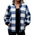 thumbnail image 1 of Edvintorg Jackets for Women Fashion Long Sleeve Thicken Plaid Jacket Fall Winter Warm Coat with Pocket Plus Size Womens Clothing Blue XXL, 1 of 6