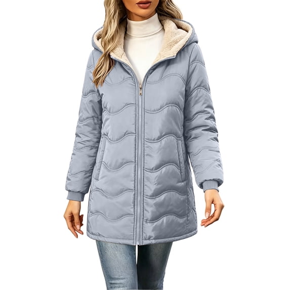 Edvintorg Jackets for Women Long Sleeve Loose Casual Padded Coat Fall Winter Zip up Hooded Long Fleece Outerwear with Pocket Woman Clothes Gray S-2XL