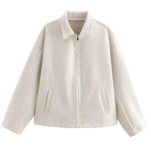 Edvintorg Jackets for Women Trendy Solid Color Long Sleeve Lapel Zipper Woolen Coat with Pocket Streetwear Casual Outerwear Fall 2025 Women Clothing