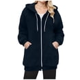 thumbnail image 1 of Edvintorg Jackets for Women Trendy Solid Color Long Sleeve Medium Long Outerwear with Zipper Casual Loose Pocket Winter Coat Navy XXL, 1 of 5