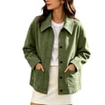 thumbnail image 1 of Edvintorg Jackets for Women Turndown Collar Plaid Coat Long Sleeve Loose Casual Outerwear Plus Size Fashion Clothing Army Green S-3XL, 1 of 9