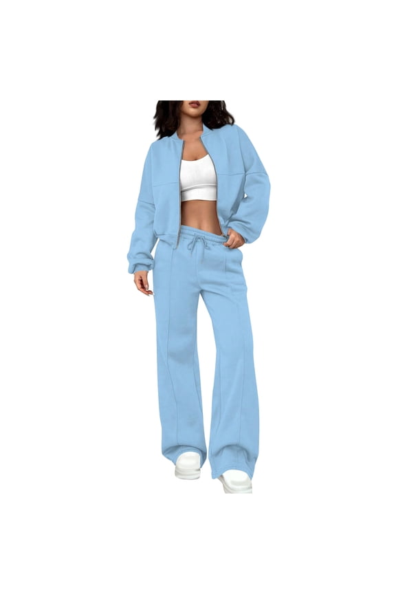 Jogger Sets for Women 2 Piece Fashion Zipper Cropped Sweatshirt Jogger Pants Track Suit Plus Size Outfits for Women
