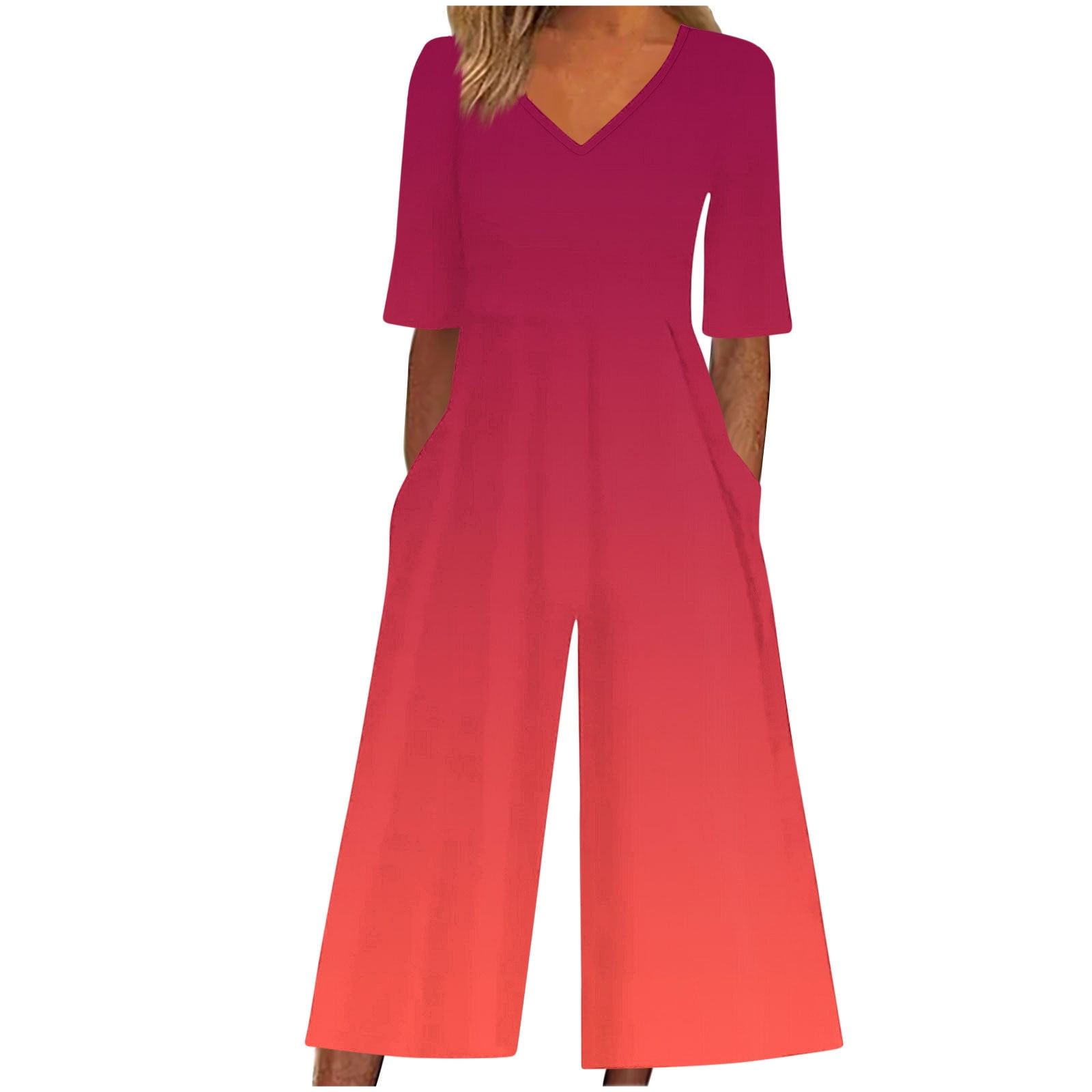 Women V Neck Print Jumpsuit Summer