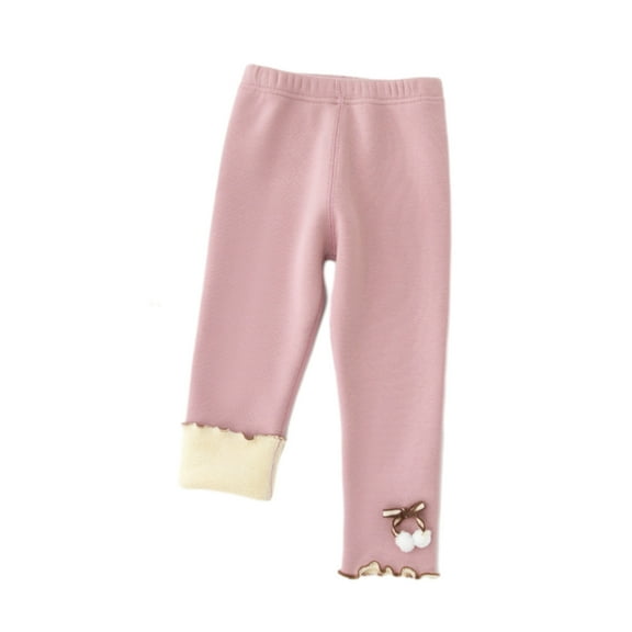 Edvintorg Kawaii Leggings for Girls Christmas Gifts Winter Girls Solid Color Warm Fleece Lined Leggings Elastic Cotton Pants 2-10Years Kids Clothes Girls