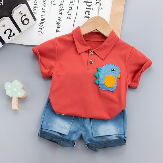 Edvintorg Kids Baby Boys Clothes Cute Dinosaur Print Casual Short Sleeve Shorts Clothes Set 1-4 Years Toddler Boys Clothing
