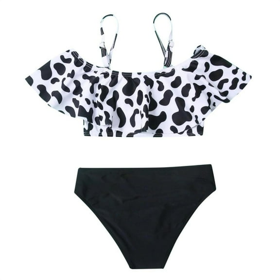 Edvintorg Kids Bathing Suit Girls Summer Fashion Cow Print Tankini Top with Short Bikini Sets Swimsuit Two Piece Swimwear Teenage Girls for 8-14T