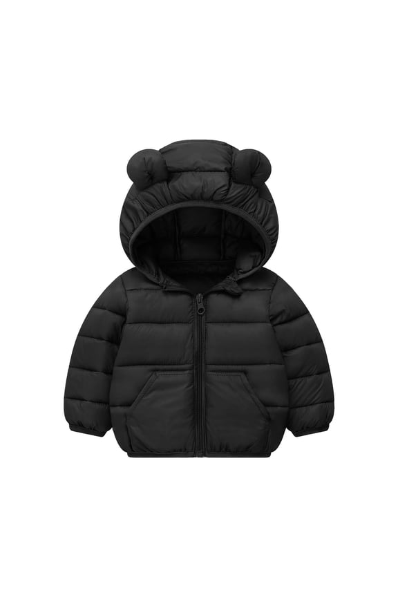 Kids Boys Girls Winter Coats Warm Fleece Padded Jacket Bear Ears Hooded Zipper Thick Jackets Children Outerwear with Pocket 12M-6Y