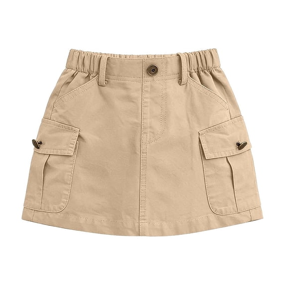Edvintorg Kids Clothes Girls Fashion Solid Color Elastic Waisted Cargo Skirt Summer Casual Work Mini Skirt with Pockets